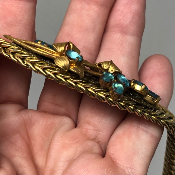 💥SOLD💥Vtg Rhinestone Chunky Slinky Gold Tone 80s - Picture 10 of 12